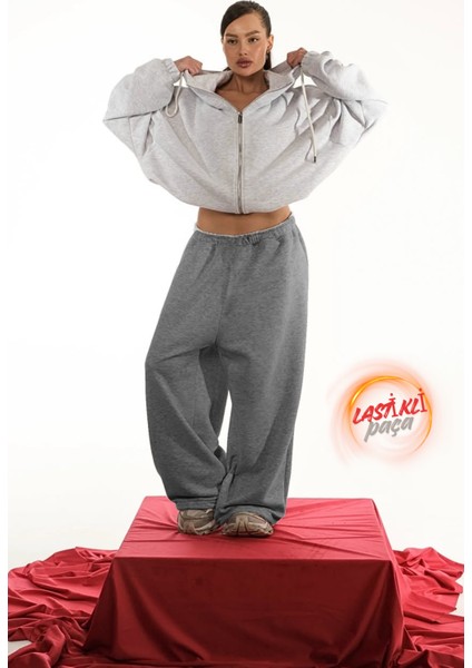 Unisex Kışlık Şardonlu Baggy Eşofman Altı 2 Cepli Ayarlanabilir Paça Lastikli Ultra Bol Rahat Kalıp fırsatları