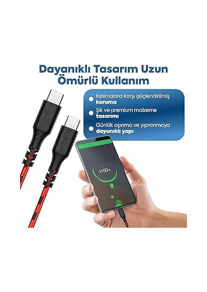 Type-C To Type-C ile Uyumlu iPhone ve Samsung ile Uyumlu Hızlı Şarj ve Data Kablosu 100 cm (Siyah) indirimleri