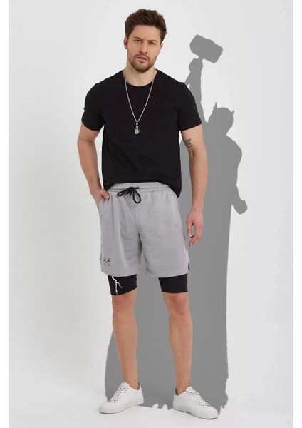 Unisex Baskılı Iç Cepli Sporcu Alt Taytlı Şort - Gri fiyatları