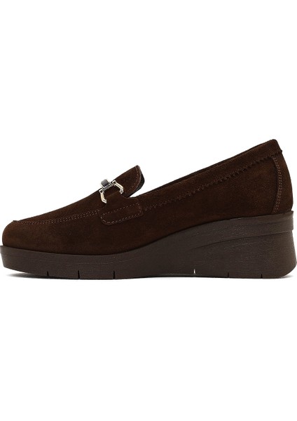 Kadın Kahverengi Tokalı Dolgu Topuklu Süet Deri Comfort Loafer 25AFD154310 fiyatları