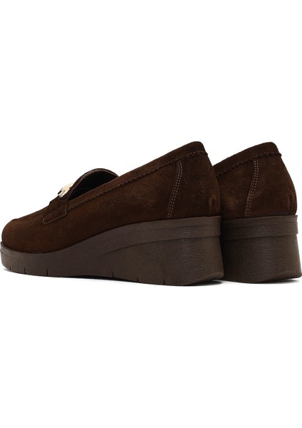 Kadın Kahverengi Tokalı Dolgu Topuklu Süet Deri Comfort Loafer 25AFD154310 indirimleri