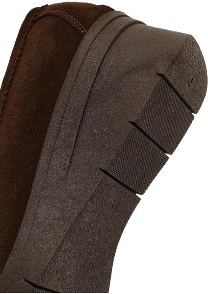 Kadın Kahverengi Tokalı Dolgu Topuklu Süet Deri Comfort Loafer 25AFD154310