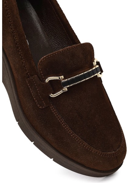 Kadın Kahverengi Tokalı Dolgu Topuklu Süet Deri Comfort Loafer 25AFD154310