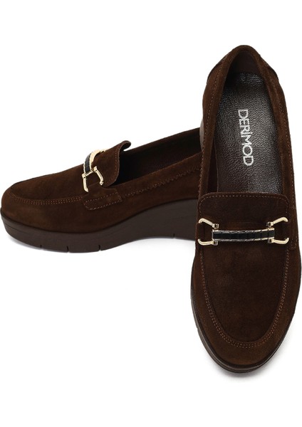 Kadın Kahverengi Tokalı Dolgu Topuklu Süet Deri Comfort Loafer 25AFD154310