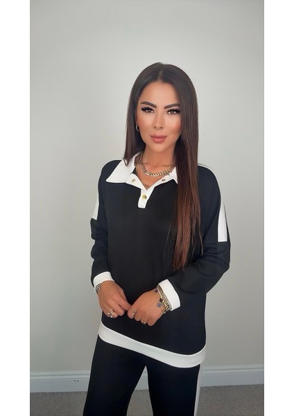 Şans Life Kadın Şerit Detaylı Düşük Omuzlu Polo Yaka Pantolonlu Ikili Takım fiyatları