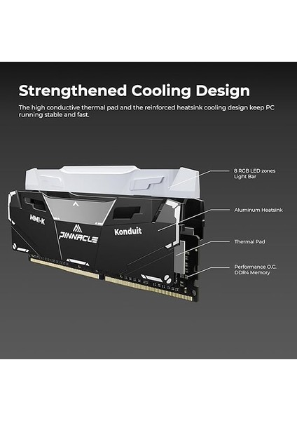 Pinnacle Konduit Rgb Ddr4 3200MHZ PC4-25600 CL16-18-18-38 Xmp2.0 Hızaşırtma 1.35V Amd ve Intel Masaüstü Oyun Bilgisayarı Bellek Modülü Ram ile Uyumlu (Rgb Siyah, 32GB) modelleri