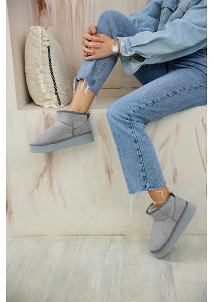 Yüksek Mini Classic Süet Tüylü Kadın Bot - Gri indirimleri