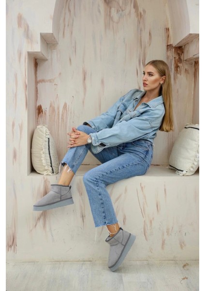 Yüksek Mini Classic Süet Tüylü Kadın Bot - Gri