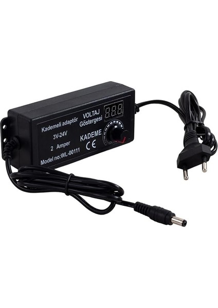 Lua 3 Volt - 24 Volt, 2 Amper, Ayarlanabilir Güç Adaptörü, 5.5x2.5mm Uçlu, Dijital Ekranlı Ayarlı Kademeli Adaptör,