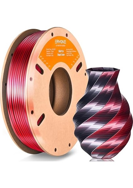Pla Ipek Parlak 3D Yazıcı Filamenti 1,75 Mm, Çift Ipek Pla Filament, Iki Renkli Ipek Filament Iki Ton +/- 0,03 Mm, 250 G (0,55 Lbs)/makara, Siyah Kırmızı