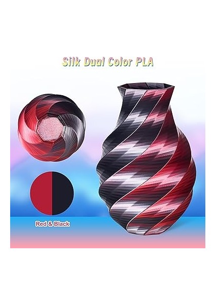 Pla Ipek Parlak 3D Yazıcı Filamenti 1,75 Mm, Çift Ipek Pla Filament, Iki Renkli Ipek Filament Iki Ton +/- 0,03 Mm, 250 G (0,55 Lbs)/makara, Siyah Kırmızı fiyatları