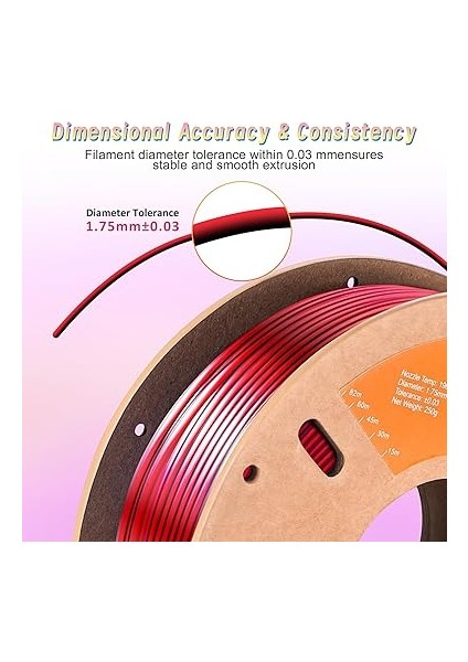 Pla Ipek Parlak 3D Yazıcı Filamenti 1,75 Mm, Çift Ipek Pla Filament, Iki Renkli Ipek Filament Iki Ton +/- 0,03 Mm, 250 G (0,55 Lbs)/makara, Siyah Kırmızı fırsatları
