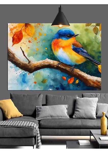 Ağaç Dalında Renkli Küçük Kuş Dekoratif Kanvas - Mdf Ahşap Tablo fiyatları