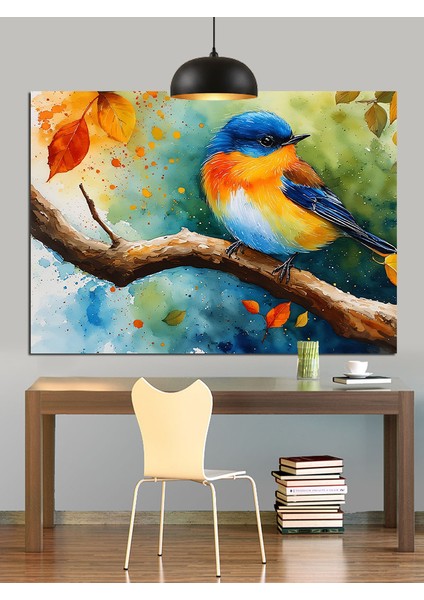 Ağaç Dalında Renkli Küçük Kuş Dekoratif Kanvas - Mdf Ahşap Tablo fırsatları