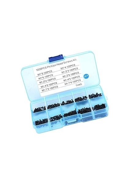 Paslanmaz Çelik Kendinden Vidalı Vida Seti - Hassas Onarımlar Için Siyah Plastik Kutuda 1000 Parça M1 M1.2 M1.4 M1.7 Çeşitleri fırsatları