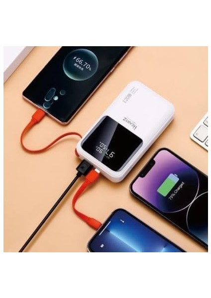 H007 20000 Mh Pd 45W ve USB 120W Fast Hızlı Şarj Dahili Type C ve Lightning Kablolu Dünya Standartlarına Uygun Polymer Batarya Birebir Amper LCD Göstergeli Powerbank modelleri