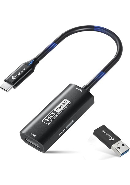 USB 3.0 Video Yakalama Kartı Pd 100W Ile, 1080P@60FPS Hdmı'den Usb-A/c'ye, Type-C Adaptörlü, Quest 3 / Pad/macos/switch / Ps4 ve Ps5 Için Yayın Cihazı, Siyah