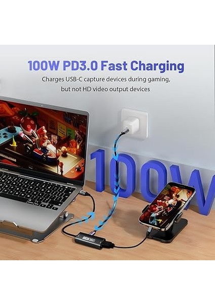 USB 3.0 Video Yakalama Kartı Pd 100W Ile, 1080P@60FPS Hdmı'den Usb-A/c'ye, Type-C Adaptörlü, Quest 3 / Pad/macos/switch / Ps4 ve Ps5 Için Yayın Cihazı, Siyah fiyatları