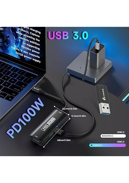 USB 3.0 Video Yakalama Kartı Pd 100W Ile, 1080P@60FPS Hdmı'den Usb-A/c'ye, Type-C Adaptörlü, Quest 3 / Pad/macos/switch / Ps4 ve Ps5 Için Yayın Cihazı, Siyah modelleri