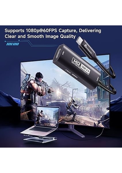 USB 3.0 Video Yakalama Kartı Pd 100W Ile, 1080P@60FPS Hdmı'den Usb-A/c'ye, Type-C Adaptörlü, Quest 3 / Pad/macos/switch / Ps4 ve Ps5 Için Yayın Cihazı, Siyah indirimleri