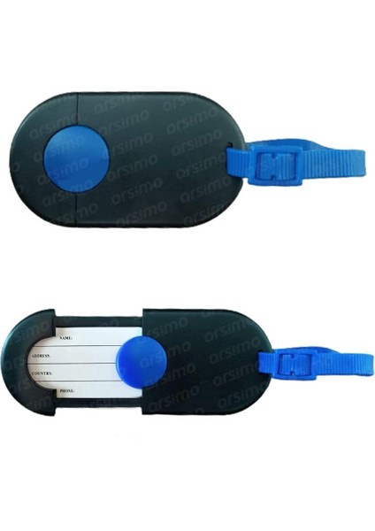 Amaçlı Isimlikli Bavul Valiz Etiketi, 10 cm x 5.5 Cm, Siyah-Mavi