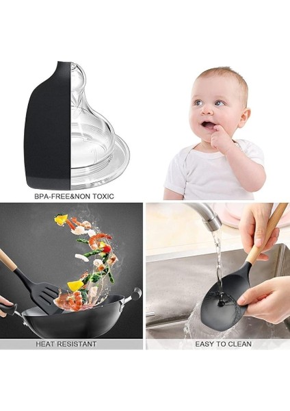 Mikla Isıya Dayanıklı Yanmaz Yapışmaz 33 Parça Silikon Spatula Mutfak Seti Siyah indirimleri