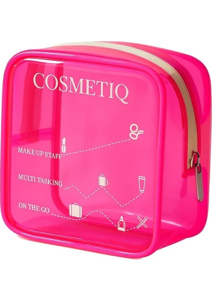 Kapısı Şeffaf Makyaj Malzemeleri Çantası Mini Organizer Poschette (Pembe)