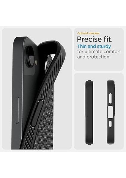 iPhone 16E ile Uyumlu Ince Kılıf Liquid Air Hava Kanalı Teknolojisi Askeri Sınıf Koruma Matte Black Dokulu Yüzey Kapak - ACS09161 modelleri