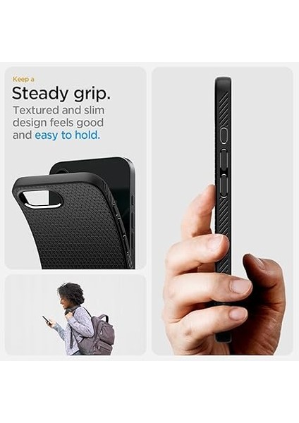 iPhone 16E ile Uyumlu Ince Kılıf Liquid Air Hava Kanalı Teknolojisi Askeri Sınıf Koruma Matte Black Dokulu Yüzey Kapak - ACS09161 indirimleri