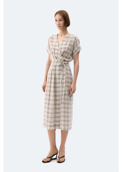 Gri Ekose Anvelop Elbise