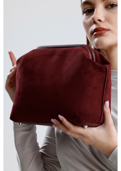 Kadın Bordo Süet Clutch El Çantası fiyatları