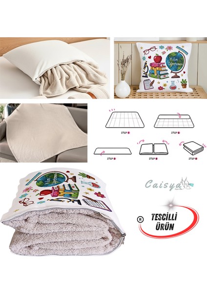 Öğretmenler Günü Hediyesi Punch Baskılı Tv Battaniyesi Olabilen Dekoratif Yastık Kırlent Battaniye fiyatları