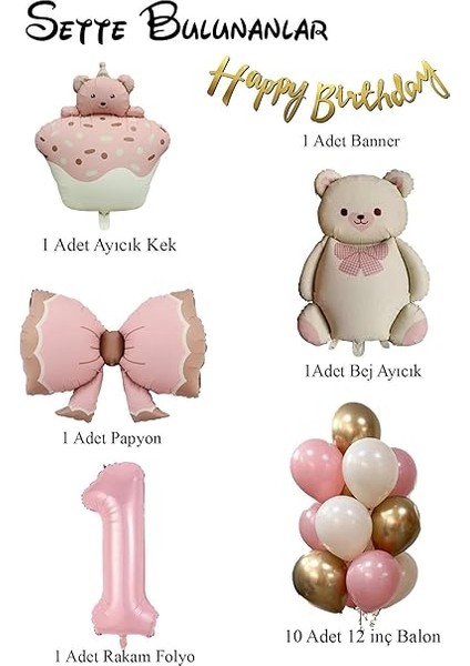 Yaş Retro Ayıcık Temalı Kız Bebek Konsept Doğum Günü Seti fiyatları