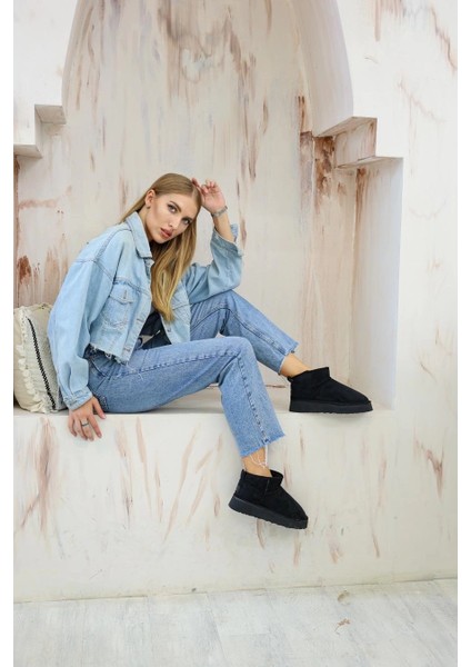 Yüksek Mini Classic Süet Tüylü Kadın Bot - Siyah fırsatları