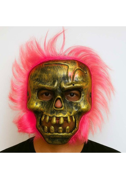 Wild Skull - Bakır Kafatası Pembe Saçlı Iskelet Maske fiyatları