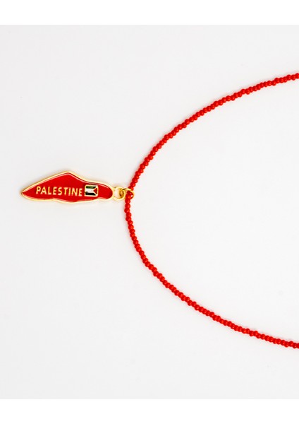 Kırmızı Boncuklu El Yapımı Filistin Haritası Unisex Filistin Kolyesi 40 cm J300010 fırsatları