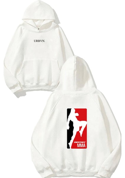 Destiny Mma Tasarım Baskılı Oversize Beyaz Kapüşonlu Sweatshirt