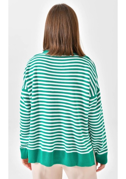 Kadın Kazak Çizgili Yuvarlak Yaka Kazak B.yeşil - 224520 modelleri