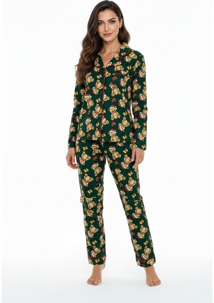 Luxury Soft Yeşil Yılbaşı Ayıcık Desenli Uzun Kollu Kadın Pijama Takımı – 3065 fiyatları
