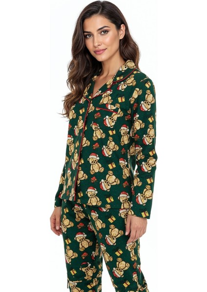 Luxury Soft Yeşil Yılbaşı Ayıcık Desenli Uzun Kollu Kadın Pijama Takımı – 3065 fırsatları