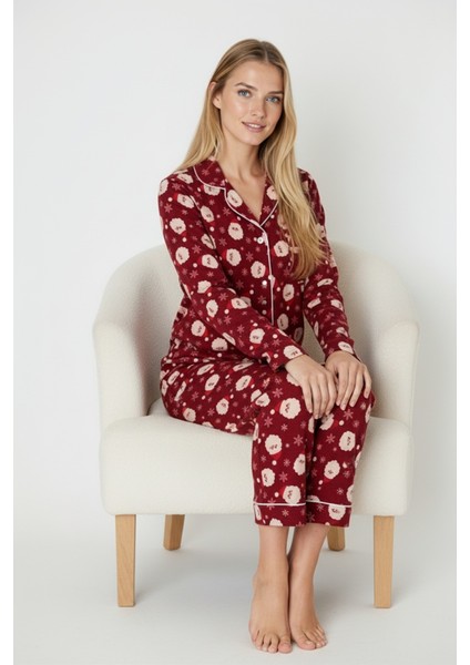 Luxury Soft Bordo Yılbaşı Desenli Uzun Kollu Kadın Pijama Takımı – 3026 fiyatları