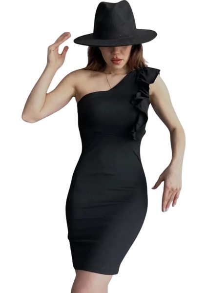 Volanlı Gece Elbisesi - Siyah modelleri