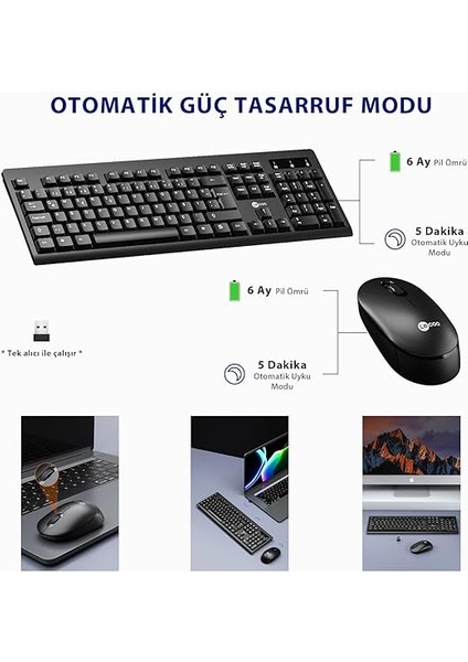 KW210 Kablosuz Türkçe Q Klavye & Mouse Set - Qwerty Dizilim, 1000DPI Optik Fare, Win/mac Uyumlu, Sıvı Dökülmesine Dayanıklı, Tam Boyutlu Siyah fırsatları