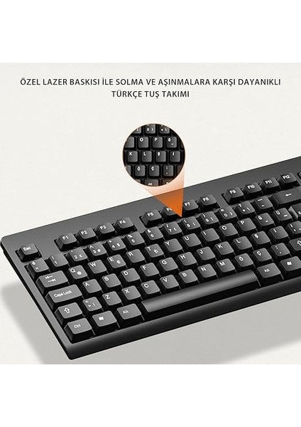 KW210 Kablosuz Türkçe Q Klavye & Mouse Set - Qwerty Dizilim, 1000DPI Optik Fare, Win/mac Uyumlu, Sıvı Dökülmesine Dayanıklı, Tam Boyutlu Siyah indirimleri