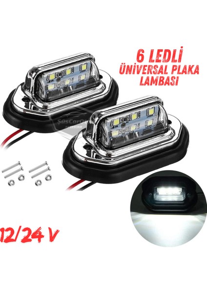 Üniversal Plaka Lambası 6 LED Güçlü Işık Su Geçirmez Krom Araç Plaka Işığı Ultra Parlak Oto Aydınlatma 12/24V 2 Adet