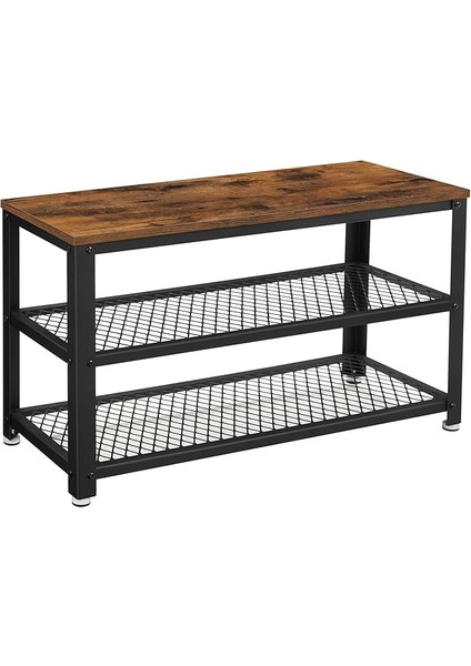 Ayakkabı Tezgahı, 2 Raflı Ayakkabılık, Ayakkabı Saklama Yeri, 73 x 30 x 45 Cm, Giriş Alanı Için, Koridor, Oturma Odası, Metal Çerçeve, Endüstriyel Tasarım, Eski Kahverengi-Siyah LBS73X