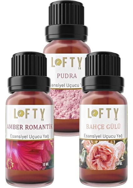 Pudra, Amber, Bahçe Gülü Uçucu Yağ Buhurdanlık Esansı Oda Kokusu Esansiyel Yağ Buhur Yağı 10ML