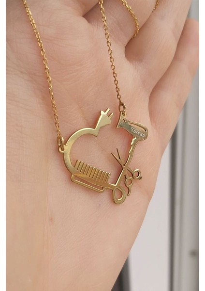 925 Ayar Gümüş 24 Ayar Altın Kaplama Isimli Kuaför Kolye