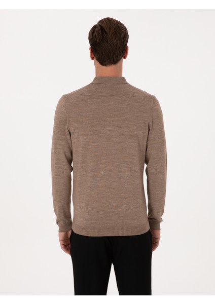 Erkek Vizon Slim Fit Yün Karışımlı Polo Yaka Basic Triko Kazak 50315267-VR052 indirimleri