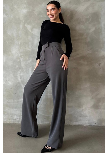 Antrasit Likralı Cırt Kapamalı Palazzo Pantolon MG2291 fırsatları